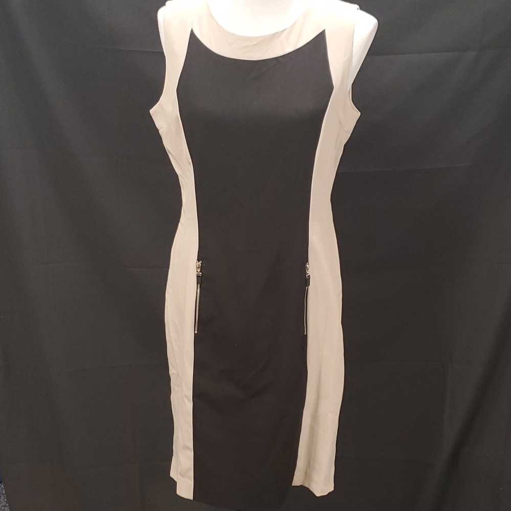 Calvin Klein Black and Tan Midi Dress SZ 10